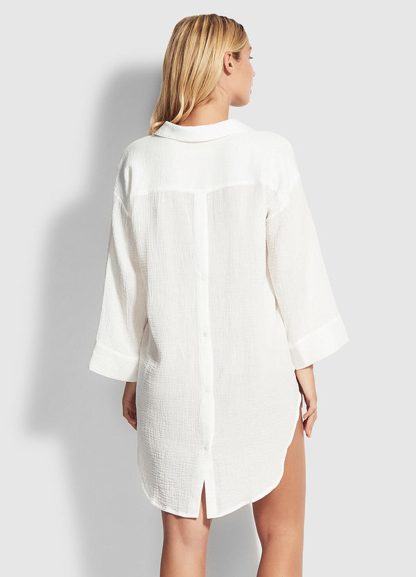 Wild Tropics Oversized Beach Cover Up  - White