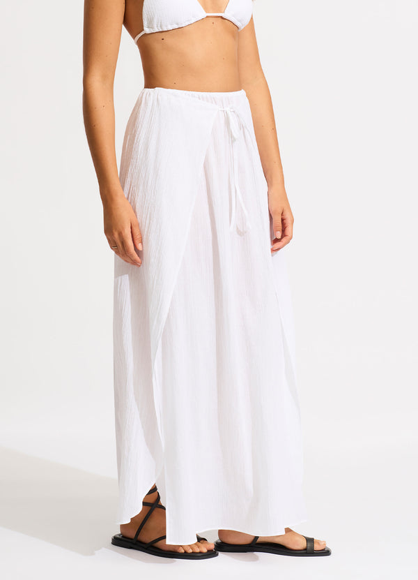 Crinkle Wrap Maxi Skirt - White