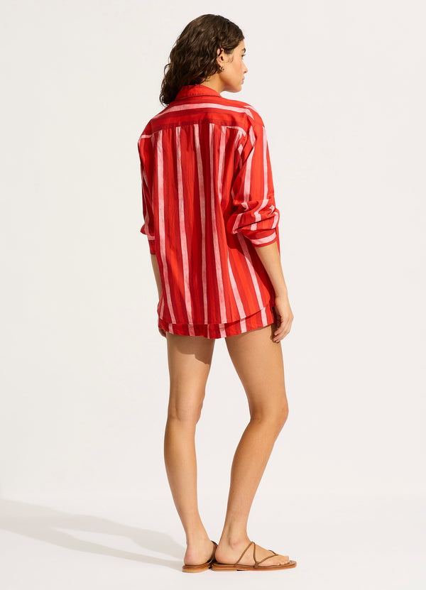 Oversized Button Up Shirt - Flame