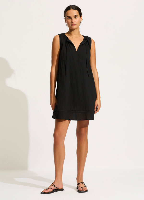 Gathered Neck Mini Dress - Black