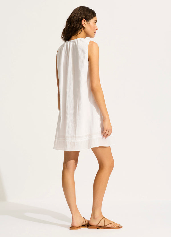 Gathered Neck Mini Dress - White