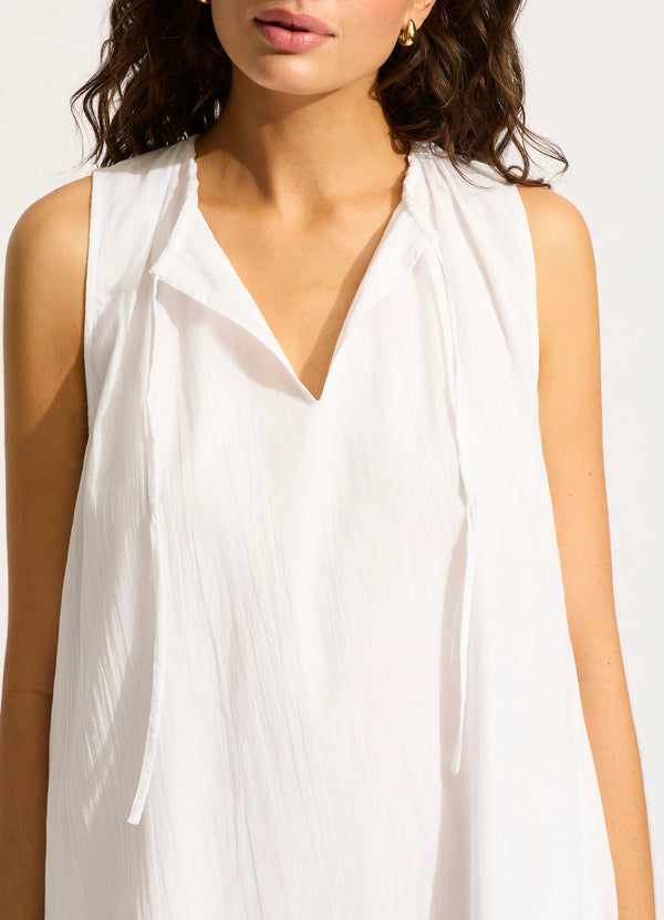 Gathered Neck Mini Dress - White