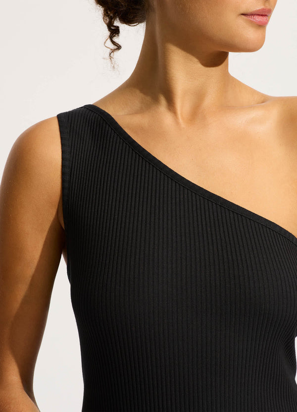 Jersey One Shoulder Dress - Black