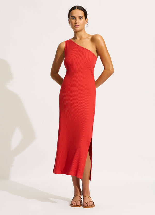 Jersey One Shoulder Dress - Flame