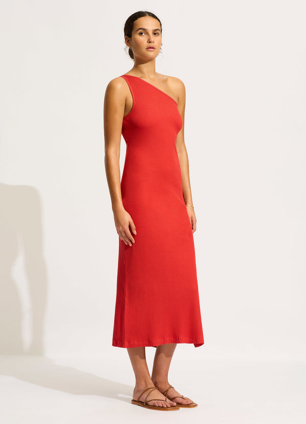 Jersey One Shoulder Dress - Flame