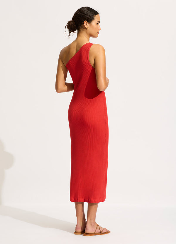 Jersey One Shoulder Dress - Flame