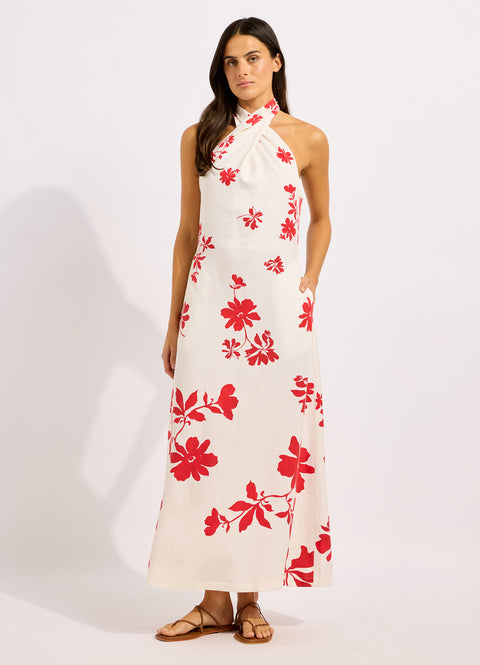Black Mayflower Halter Maxi Dress