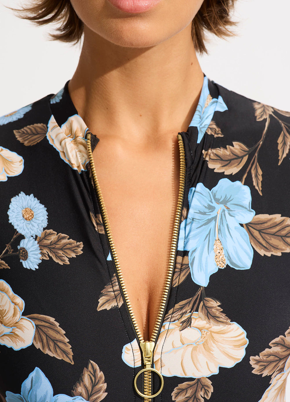 Garden Party Zip Front One Piece Black Seafolly Australia