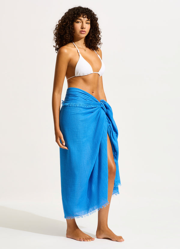 Textured Cotton Beach Wrap - Azure Blue