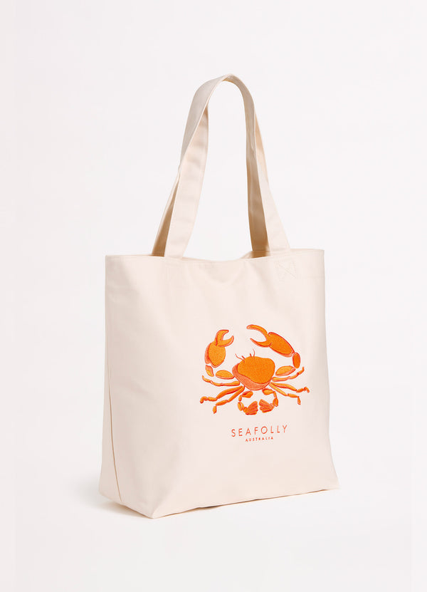Wish You Were Here Embroidered Tote Bag - Crab Orange