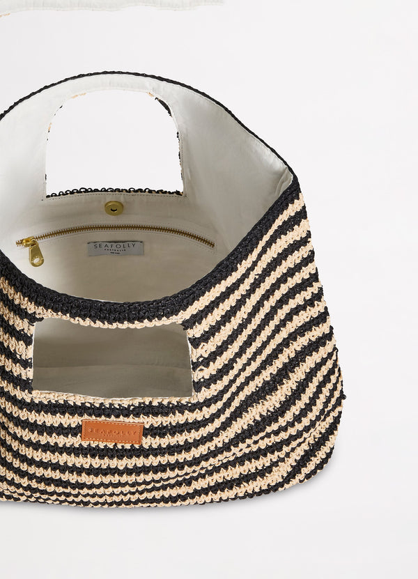 Raffia Stripe Basket Bag - Natural/Black