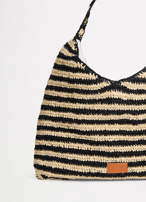 Raffia Stripe Tote Bag - Natural/Black