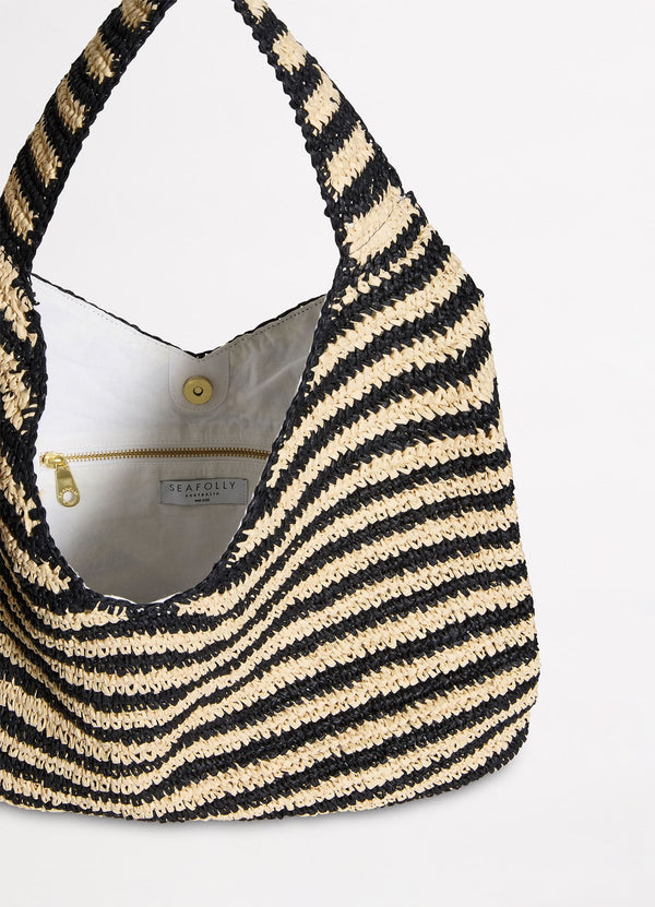 Raffia Stripe Tote Bag - Natural/Black