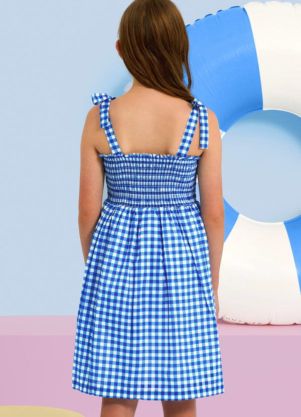 Gingham Shirred Dress - Blue Lottie