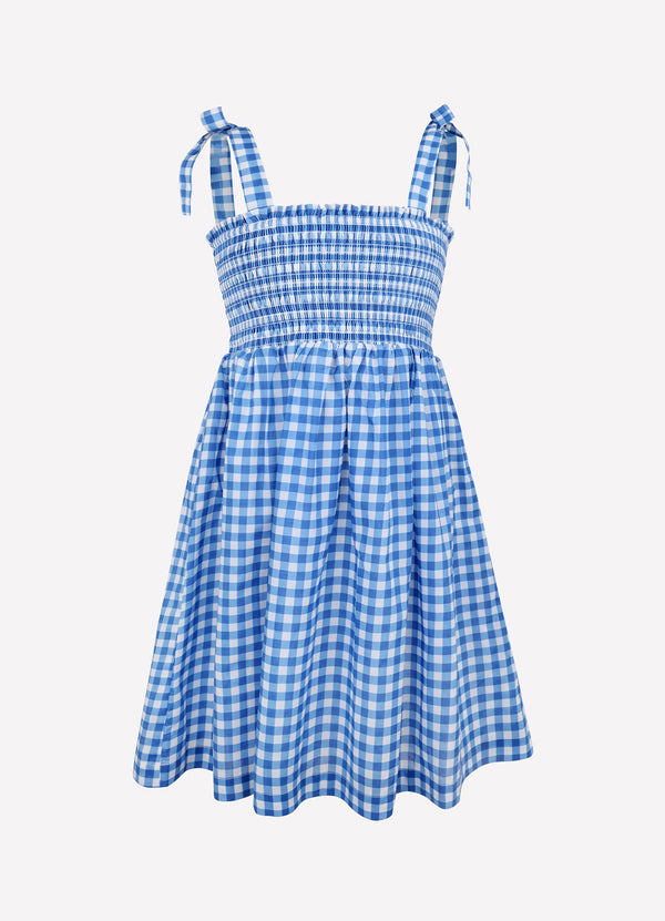 Gingham Shirred Dress - Blue Lottie