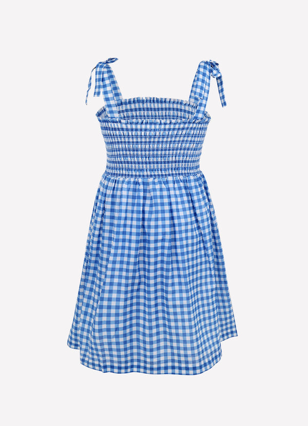 Gingham Shirred Dress - Blue Lottie