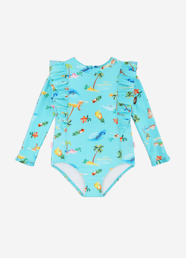 Isla Palm Frill Paddlesuit - Isla Palm Blue