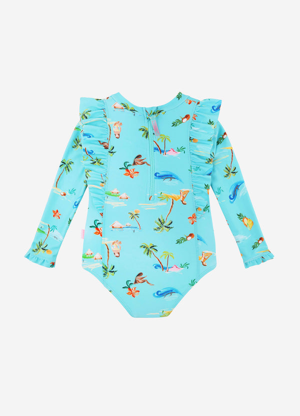 Isla Palm Frill Paddlesuit - Isla Palm Blue