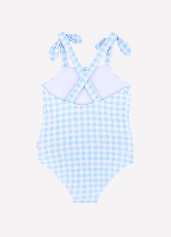 Gingham Bow One Piece - Placid Blue