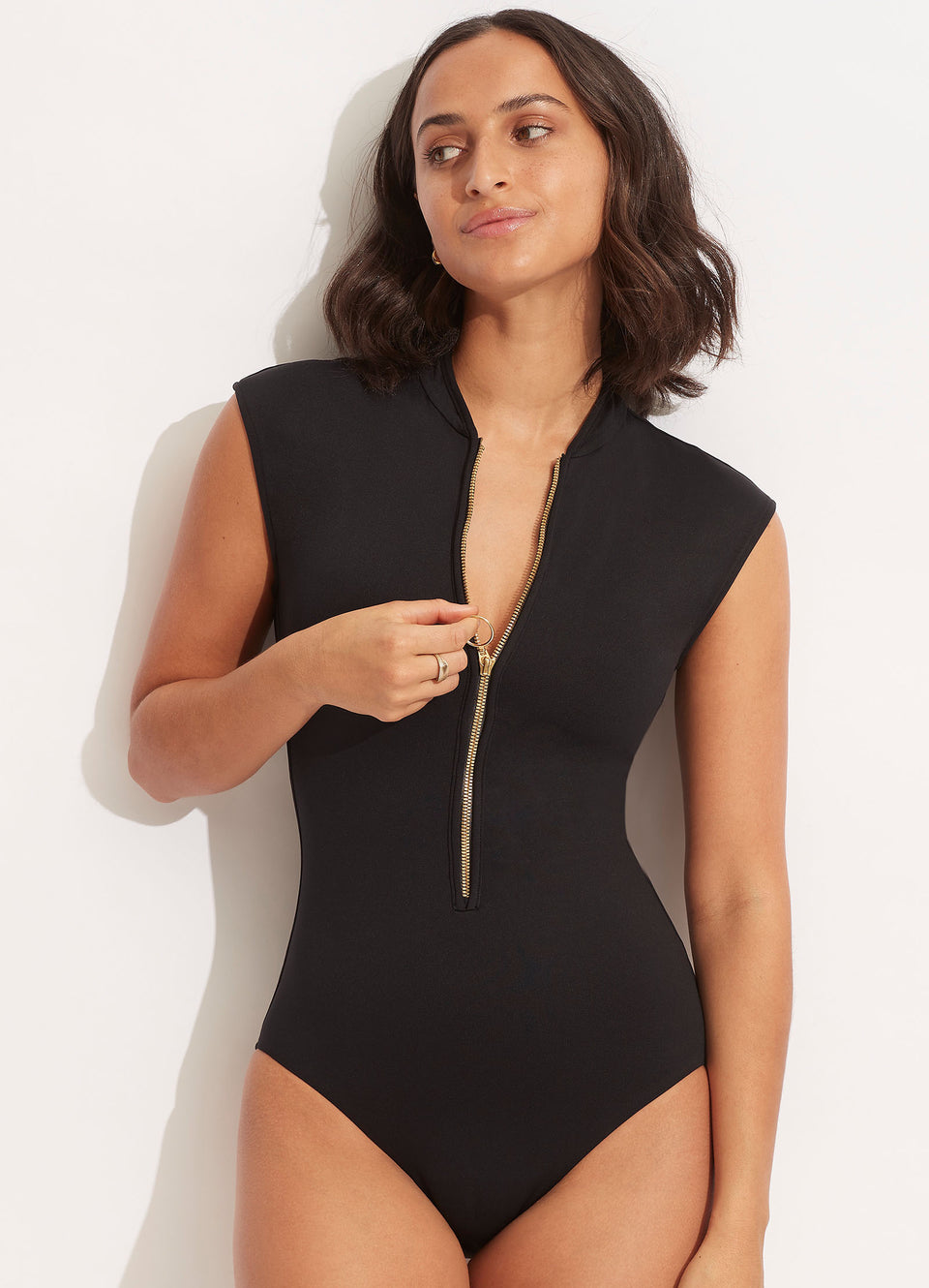 Seafolly Collective Zip Front One Piece Black – Seafolly Australia