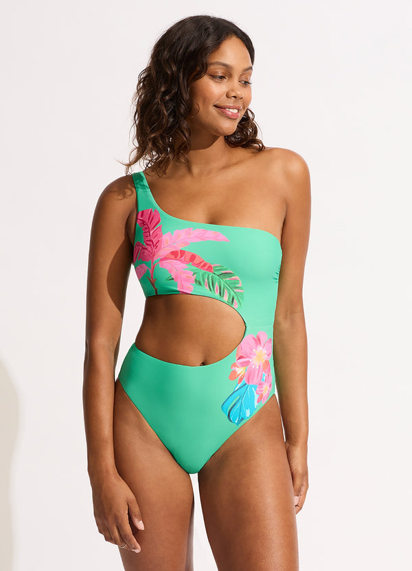 Tropica One Shoulder Cut Out One Piece - Jade