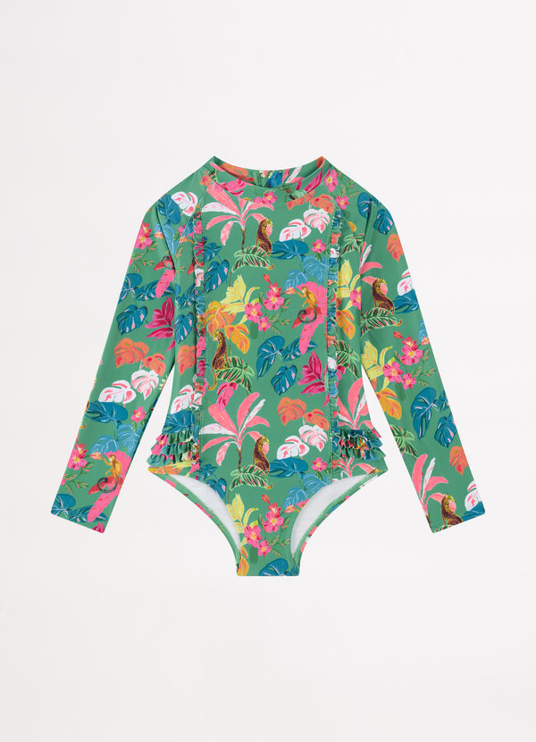 Tropical Dreams Girls Mini Frill Paddlesuit - Trop Green