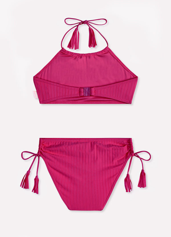 Summer Essential Girls Tasselled Bikini - Deep Pink
