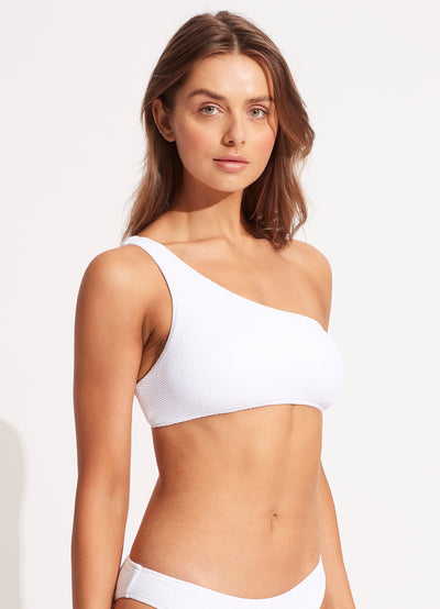 Sea Dive One Shoulder Bikini Top - White