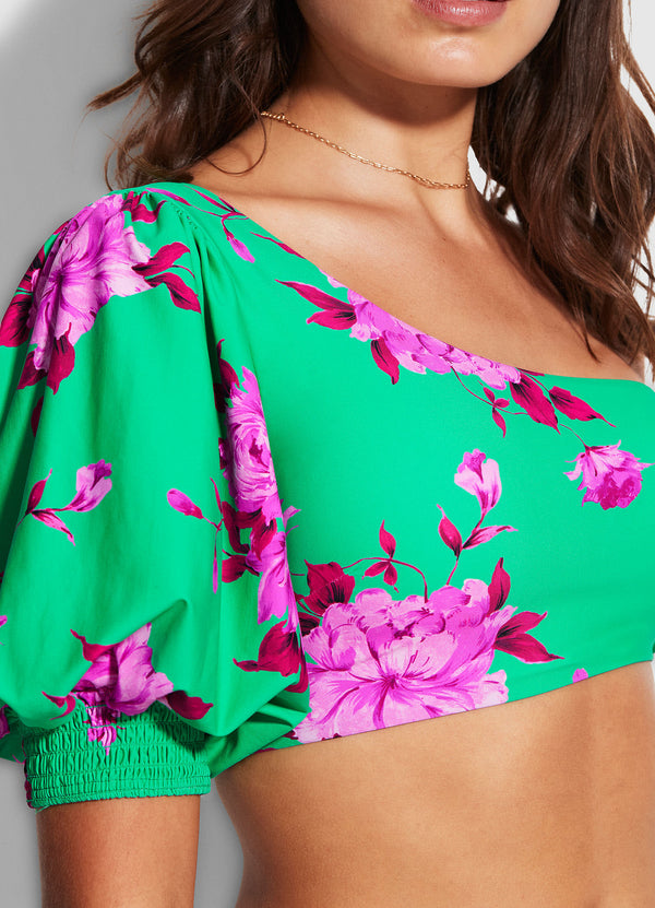 Full Bloom One Shoulder With Puff Sleeve - Jade