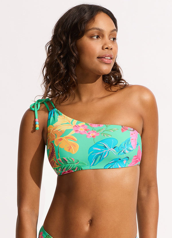 Tropica One Shoulder Bikini Top with Tie - Jade
