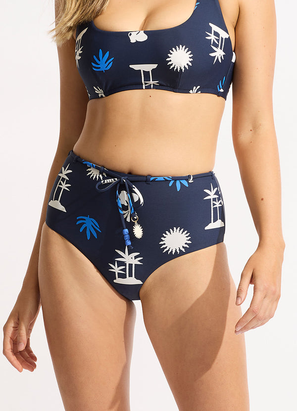 La Palma High Waisted Bikini Bottom - True Navy