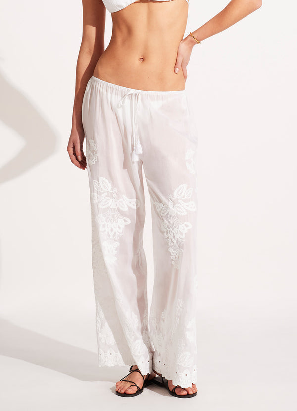 Embroidered Pant - White