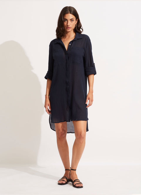 Seafolly Crinkle Twill Shirt In Cornflower