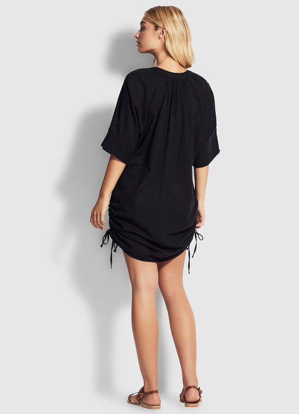 Crinkle Cotton Cover Up - Black