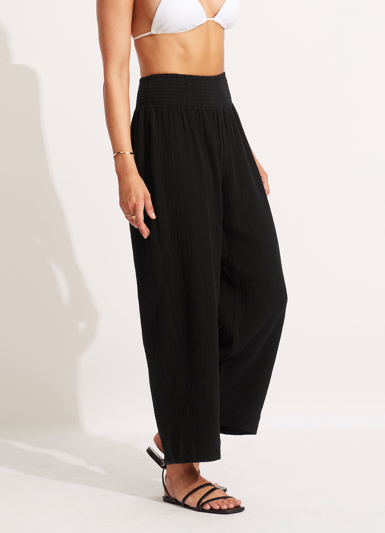 Double Cloth Shirred Pants - Black – Seafolly Australia