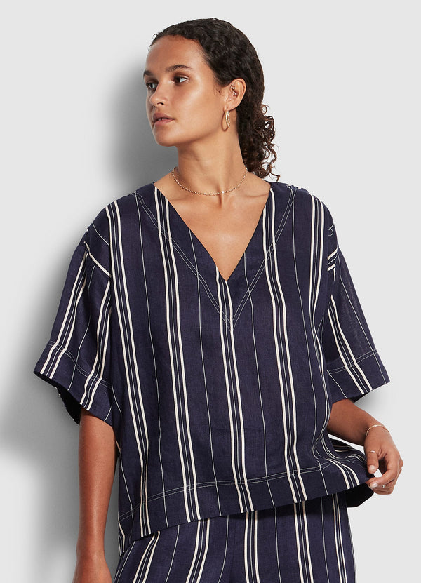 Sand Stripe Top  - Dark Navy
