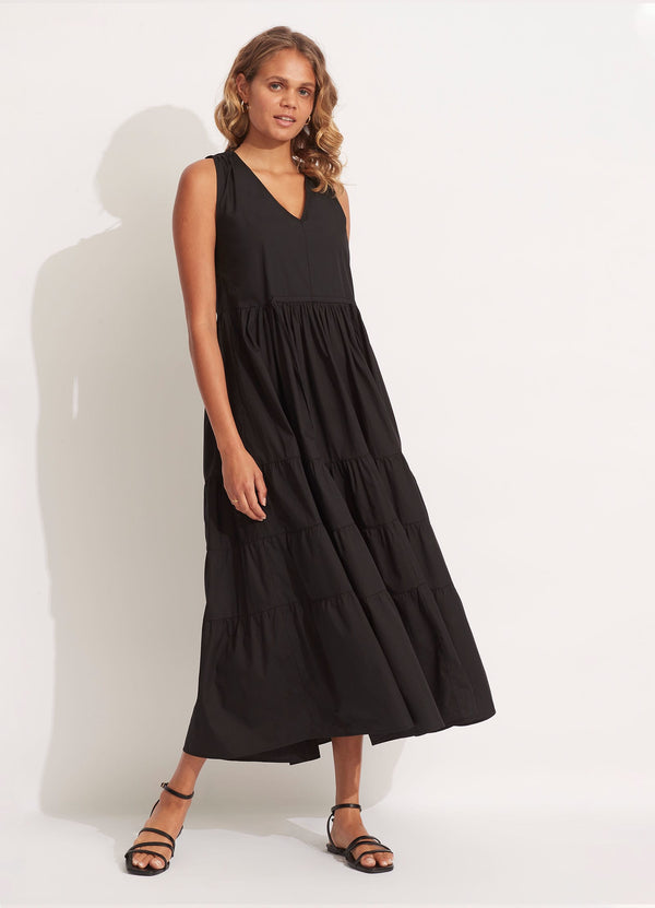 Cotton Poplin Maxi Dress  - Black