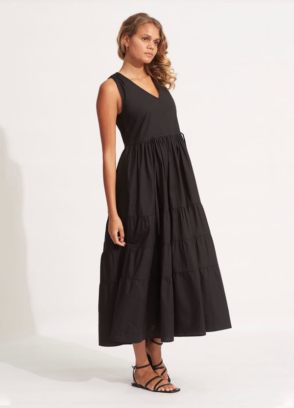 Cotton Poplin Maxi Dress  - Black