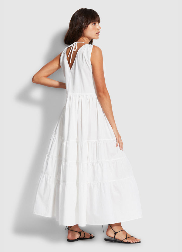 Cotton Poplin Maxi Dress  - White