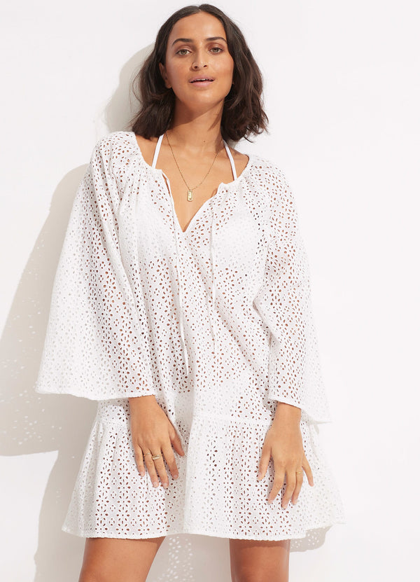 Broderie Anglaise Cover Up   - White