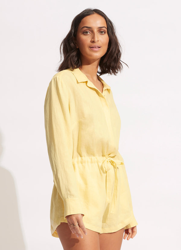 Linen Playsuit - Lemon