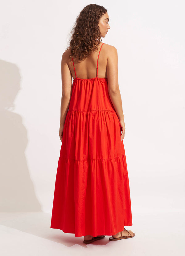 Poplin Maxi Dress - Red