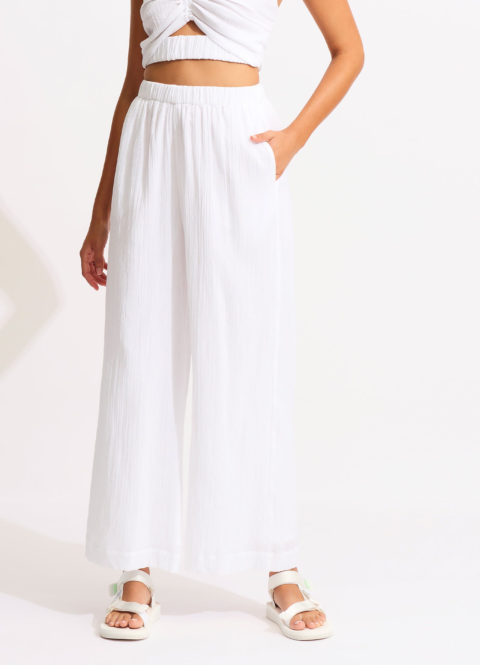 Esmee Exclusive sheer striped beach trousers in white | ASOS