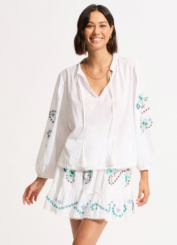 Eden Embroidery Skirt - White