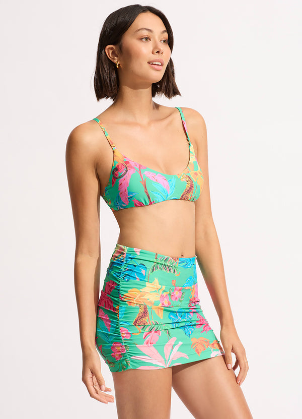 Tropica Ruched Side Pull-on Skirt - Jade