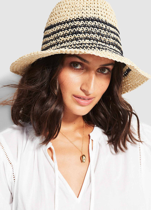 Stripe Soleil Hat - Natural/Navy