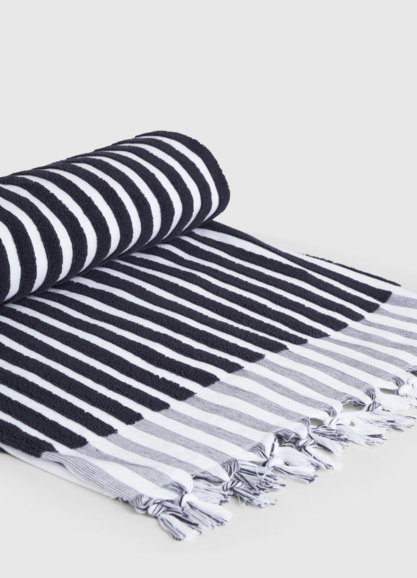 Marina Stripe Towel - True Navy