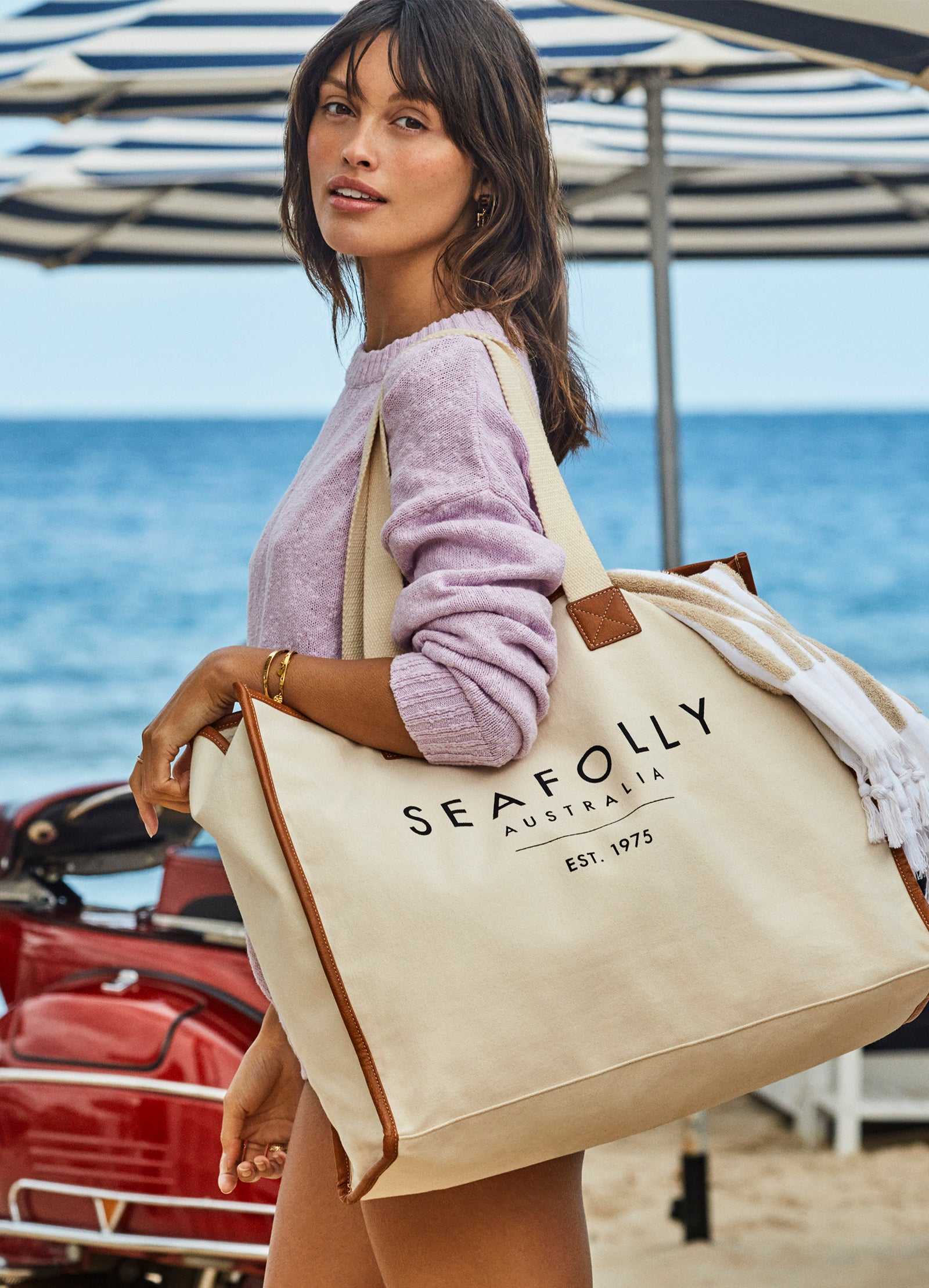 Seafolly Wish You Were Here Tie Strap Tote Bag In Atoll Blue