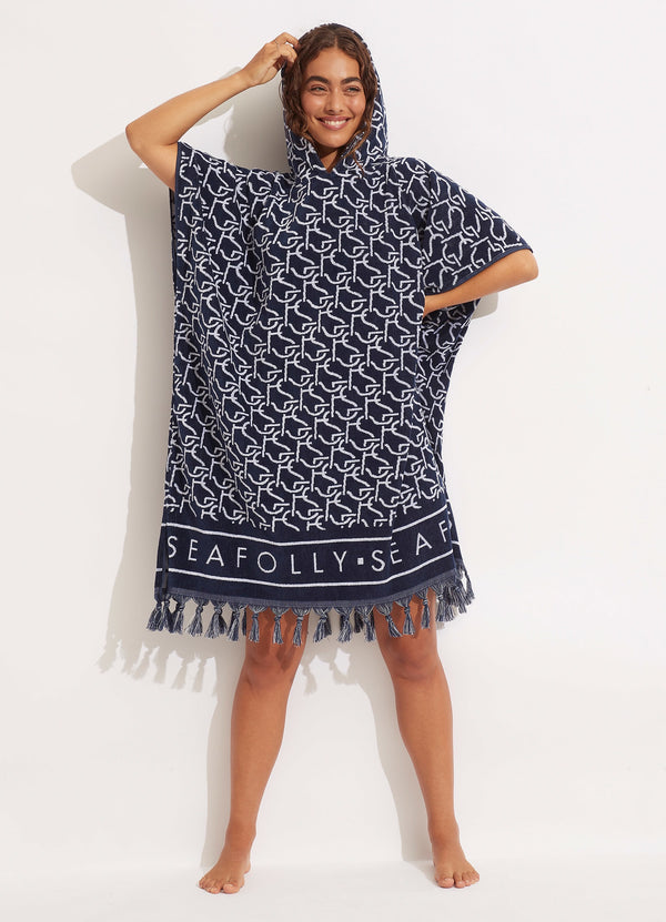 SF Monogram Towel Poncho - True Navy