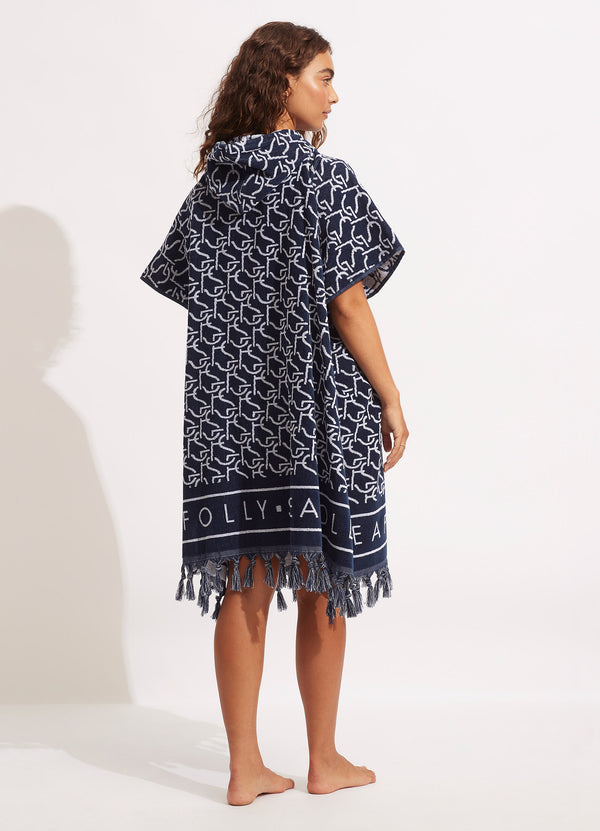 SF Monogram Towel Poncho - True Navy